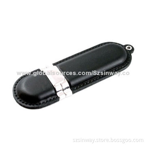 Leather USB Flash Drive with 16GB Storage Capacity, Supports Microsoft Windows 98 and 2000 OS